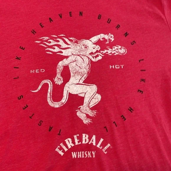 Fireball Whiskey Tastes Like Heaven Burns Like H*ll Red T-Shirt Large - Picture 2 of 7